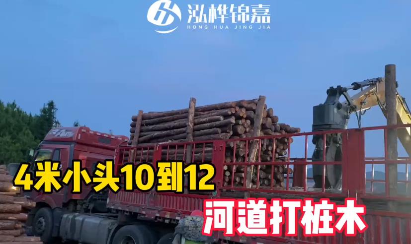4米小頭10-12cm河道<a href=http://www.thefunfoodfactory.com/ target=_blank class=infotextkey>打樁木</a>裝車發(fā)貨視頻
